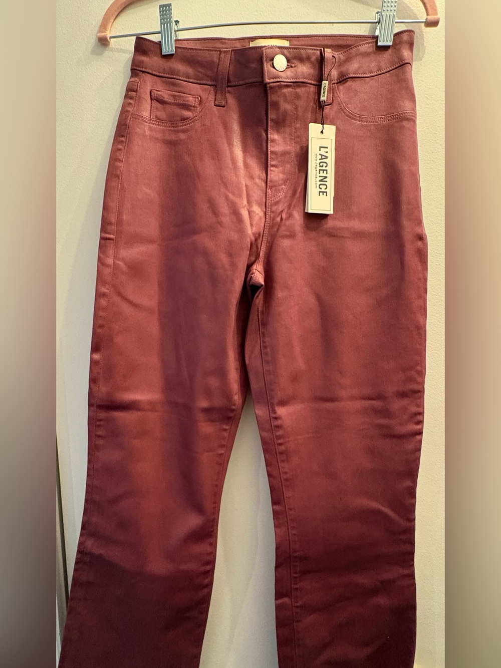 L'AGENCE Women’s Kendra  High Rise Cropped Coated Jeans in Deep Mauve. 
Size  27 - Picture 5 of 5